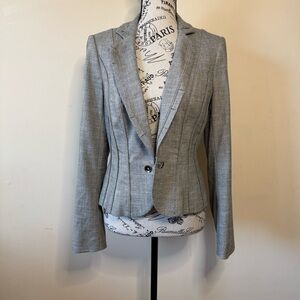 White House Black Market Gray Pleated Peplum Blazer Jacket Size 8